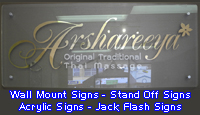 Wall Mount Signs, Stand Off Signs, Acrylic Signs. Jack Flash Signs